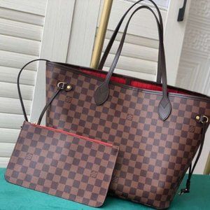💕✨AUTHENTIC✨💕LouisVuitton 💖NEVERFULL Monogram Canvas Bag Red